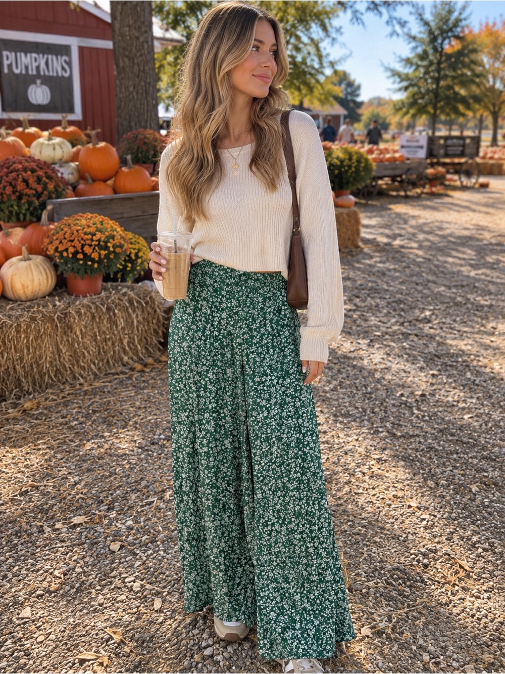 LUUKSE Floral Green Wide Leg Pants size small